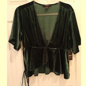 Women's Velour Hunter Green Wrap Style Peplum Top